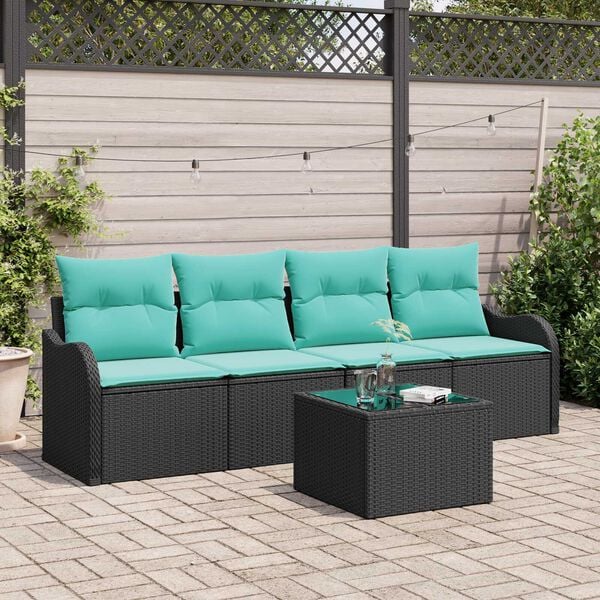 vidaXL 5 Piece Garden Sofa Set with Cushions Black Poly Rattan