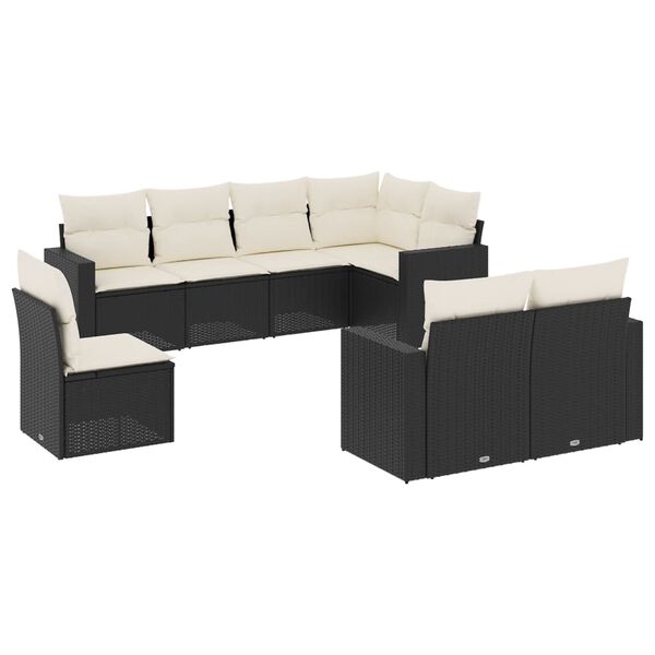 vidaXL 8 Piece Garden Sofa Set with Cushions Black Poly Rattan