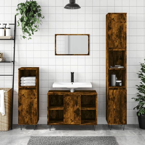 vidaXL Bathroom Cabinet Smoked Oak 30x30x100 cm Engineered Wood