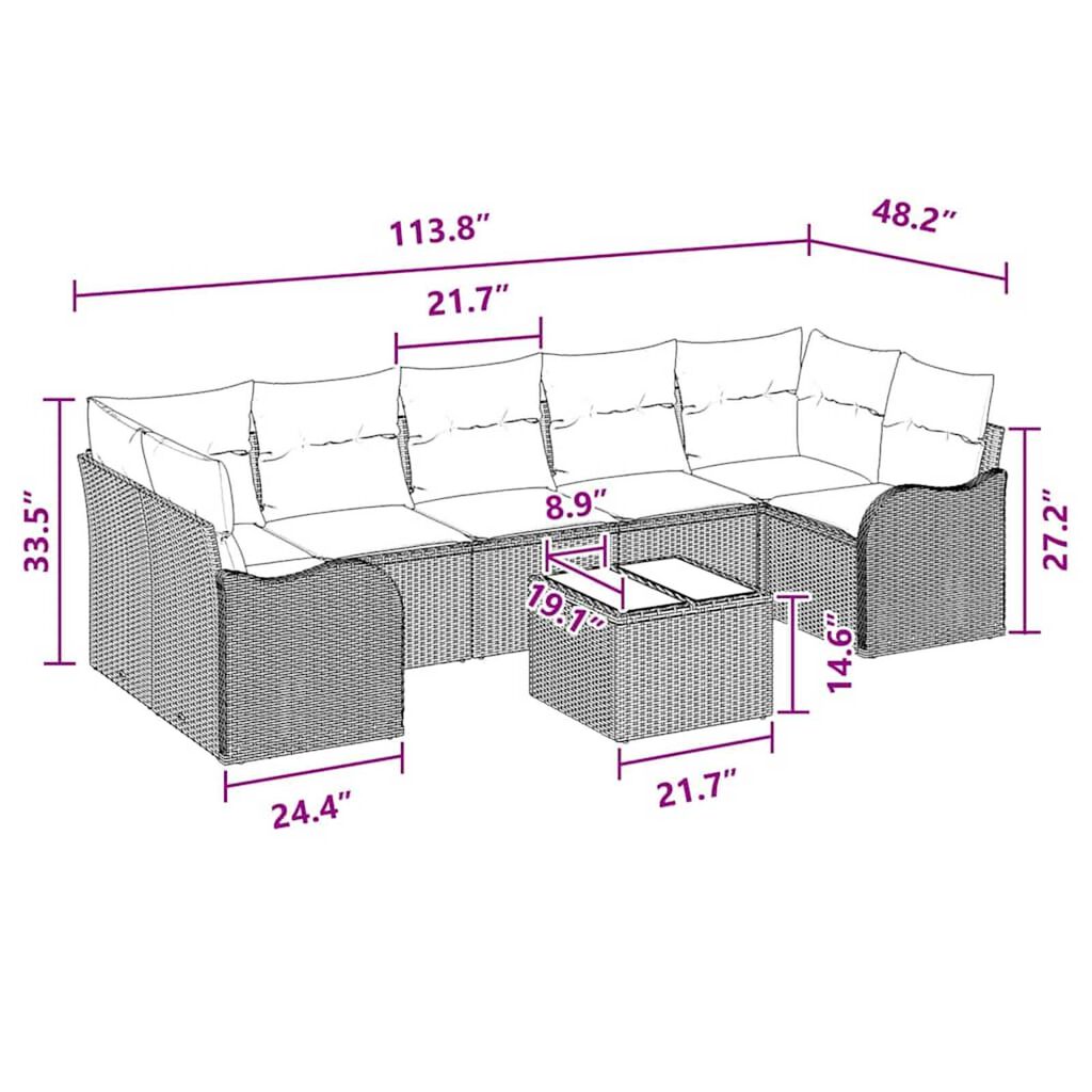 vidaXL Garden Sofa Set Manual 8 pcs Black, Turquoise 55 x 55 x 37 cm