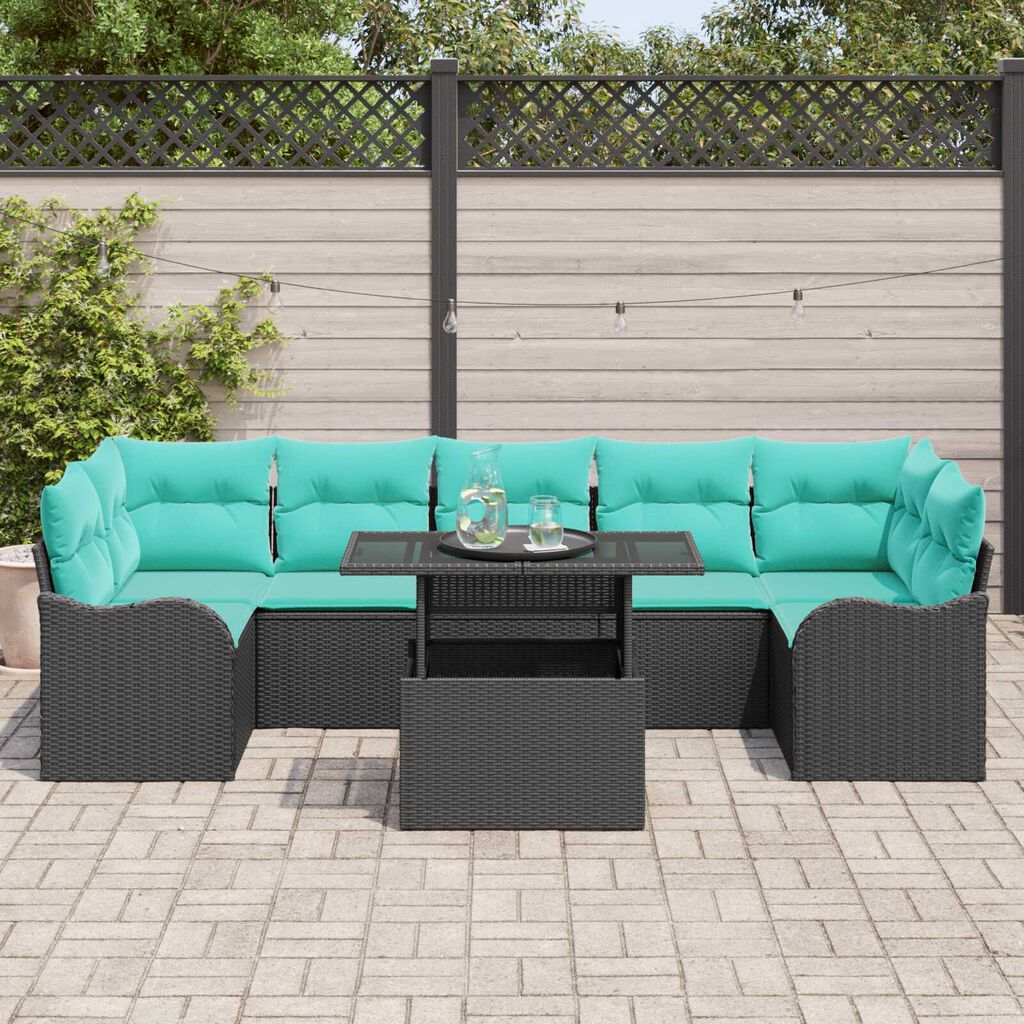 vidaXL 8 Piece Garden Sofa Set with Cushions Black Poly Rattan