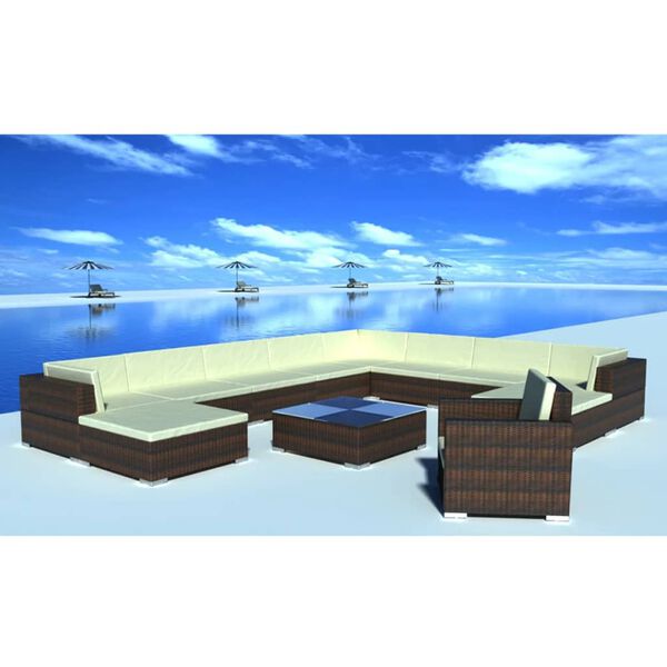 vidaXL 12 Piece Garden Lounge Set with Cushions Poly Rattan Brown