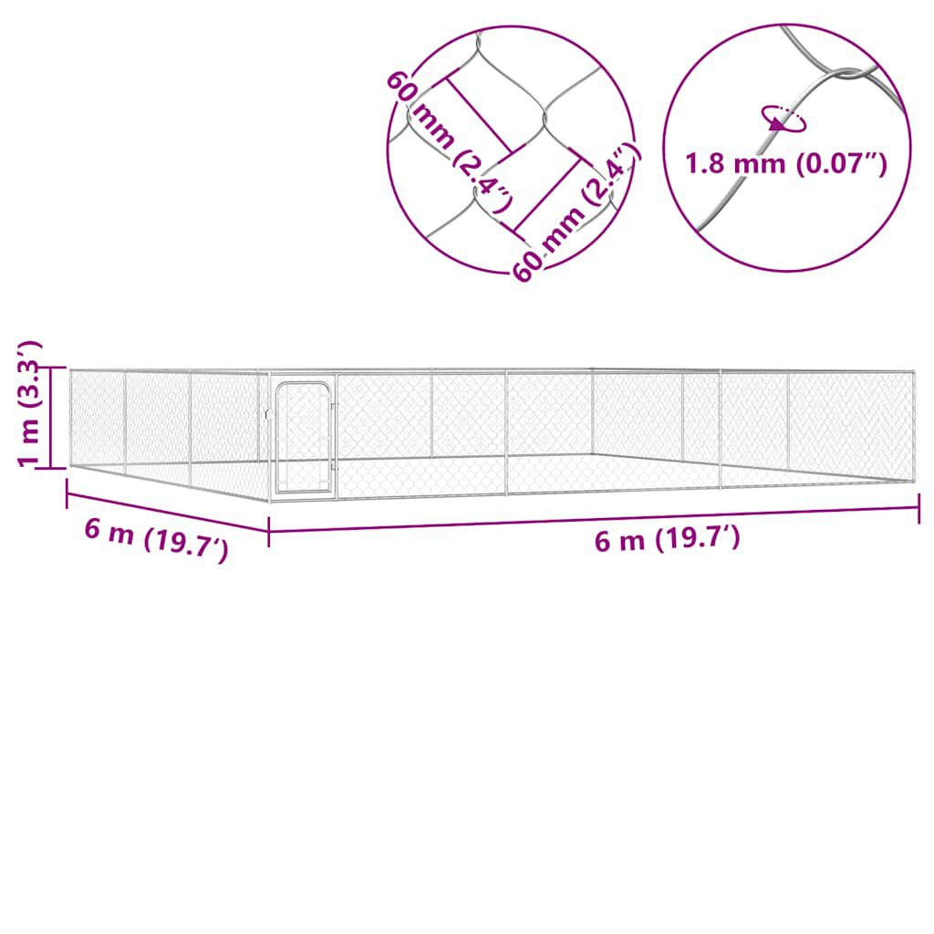vidaXL Outdoor Dog Kennel Galvanised Steel 6x6x1 m