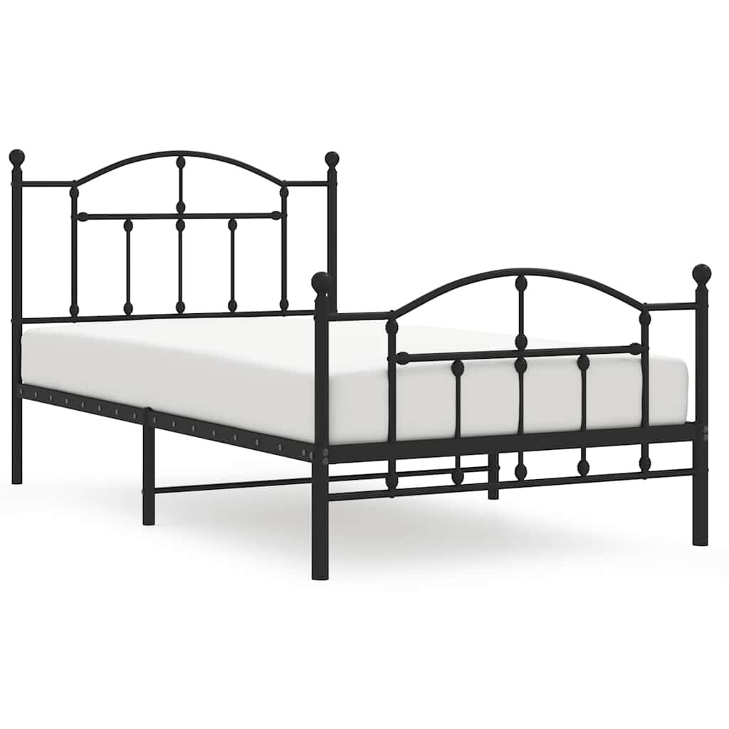 vidaXL Metal Bed Frame without Mattress with Footboard Black 100x190cm