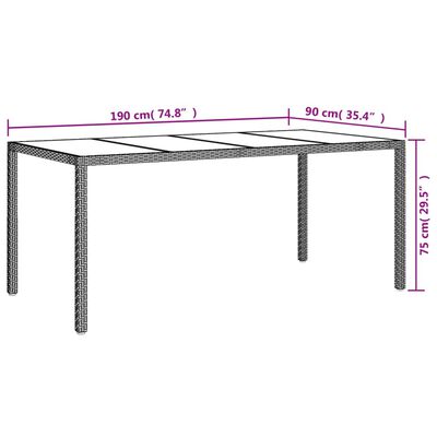 vidaXL Garden Table Black 190x90x75 cm Tempered Glass and Poly Rattan