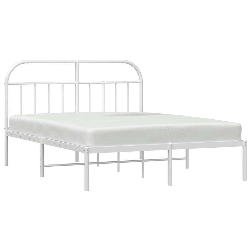 vidaXL Metal Bed Frame without Mattress with Headboard White 150x200cm