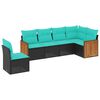 vidaXL 6 Piece Garden Sofa Set with Cushions Black Poly Rattan