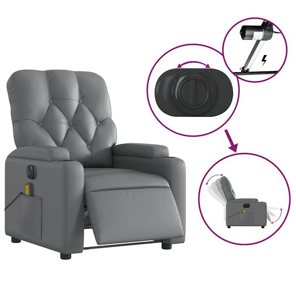 vidaXL Electric Massage Recliner Chair Grey Faux Leather