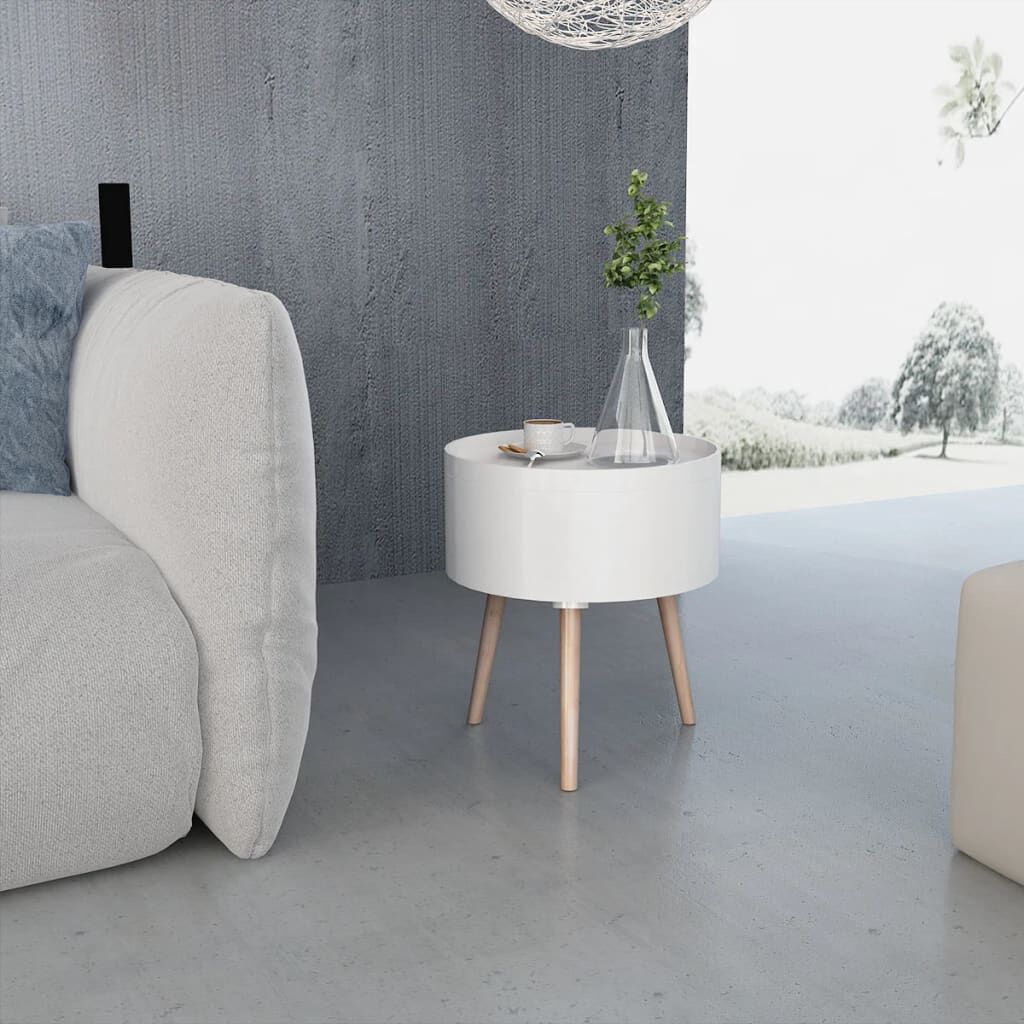 vidaXL Side Table with Serving Tray Round 39.5x44.5 cm White