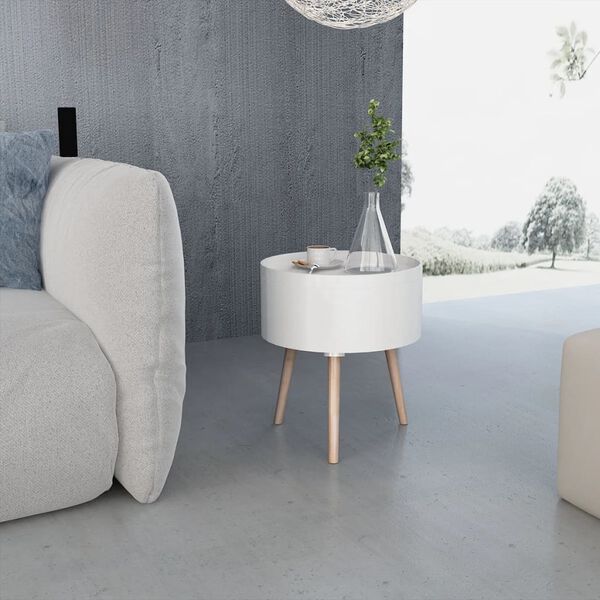 vidaXL Side Table with Serving Tray Round 39.5x44.5 cm White