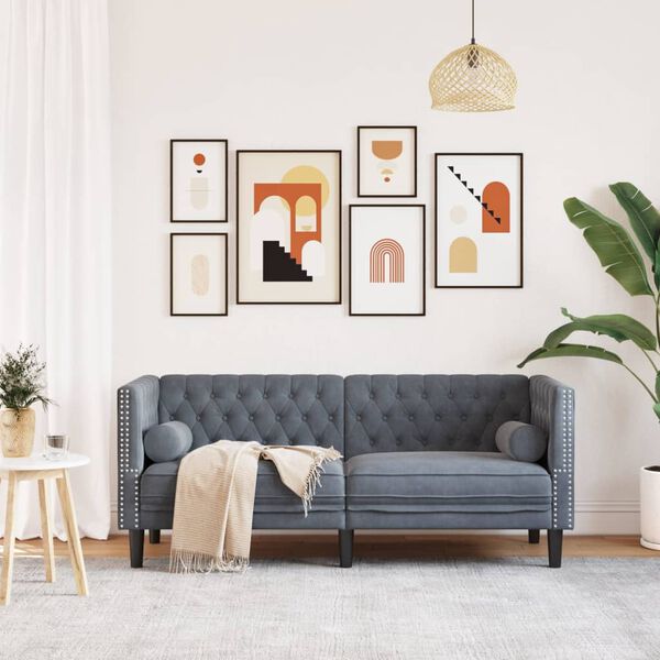 vidaXL Chesterfield Sofa with Bolsters 2-Seater Dark Grey Velvet