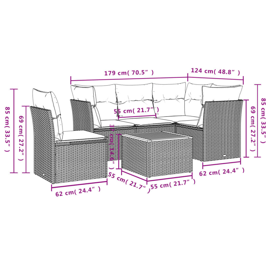 vidaXL 6 Piece Garden Sofa Set with Cushions Beige Poly Rattan