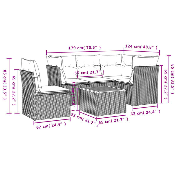vidaXL 6 Piece Garden Sofa Set with Cushions Beige Poly Rattan