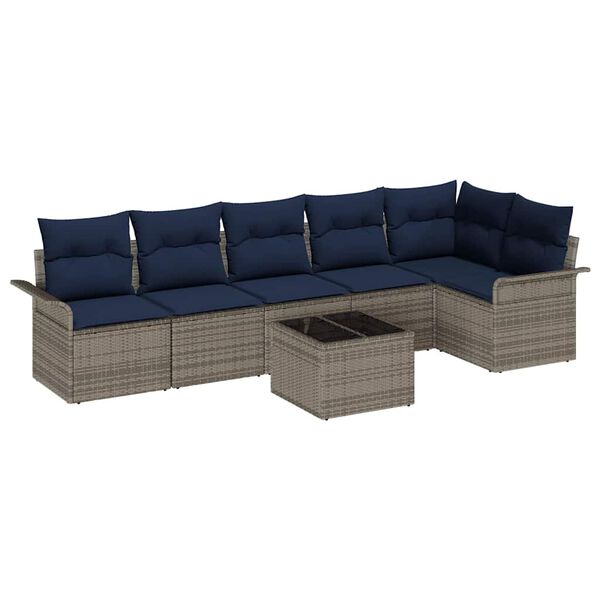 vidaXL Garden Sofa Set with Cushion 7 pcs Grey Poly Rattan