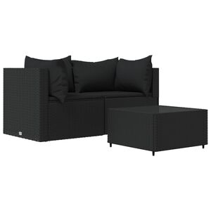 vidaXL 3 Piece Garden Lounge Set with Cushions Black Poly Rattan