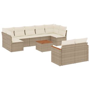 vidaXL 10 Piece Garden Sofa Set with Cushions Beige Poly Rattan