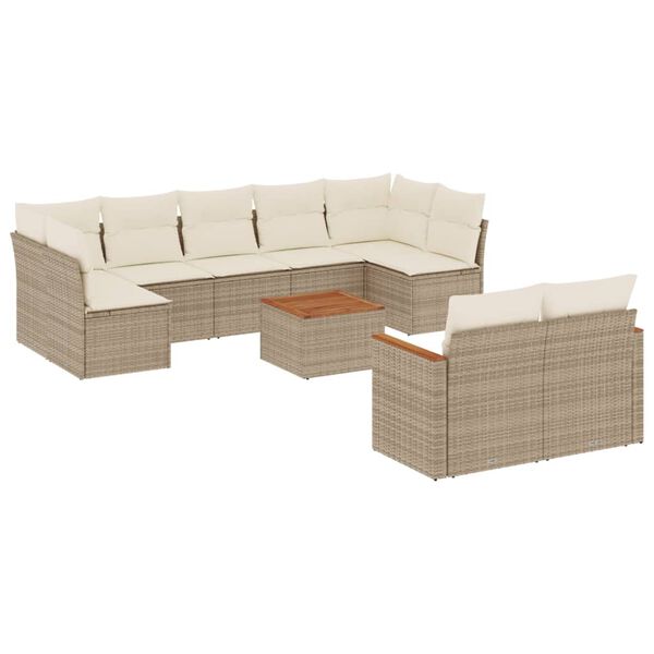 vidaXL 10 Piece Garden Sofa Set with Cushions Beige Poly Rattan