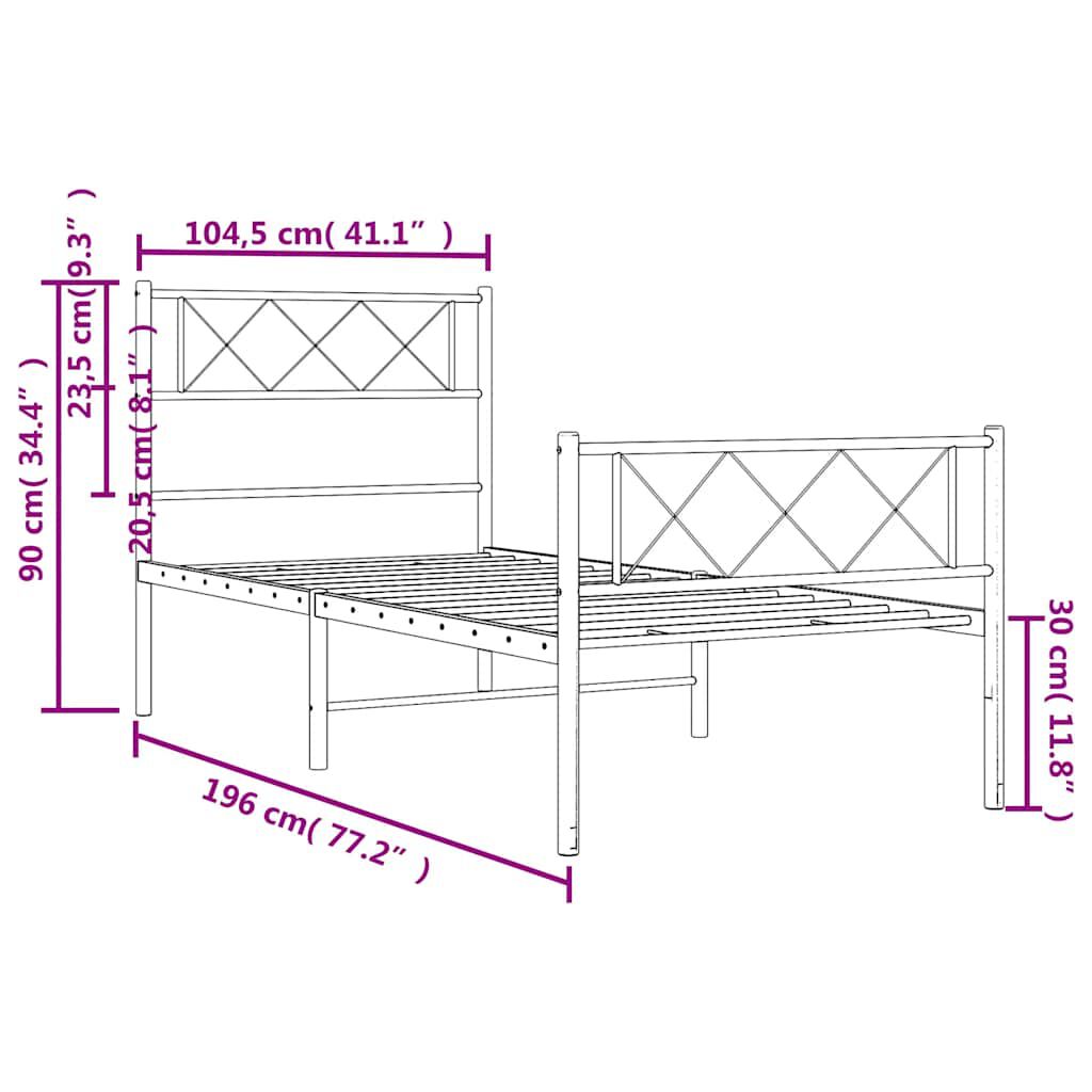vidaXL Metal Bed Frame without Mattress with Footboard White 100x190cm