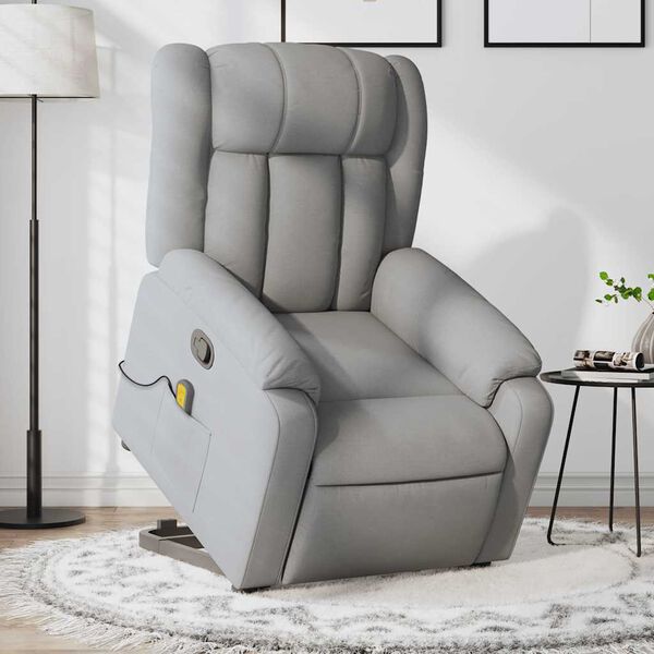 vidaXL Stand up Massage Recliner Chair Light Grey Fabric
