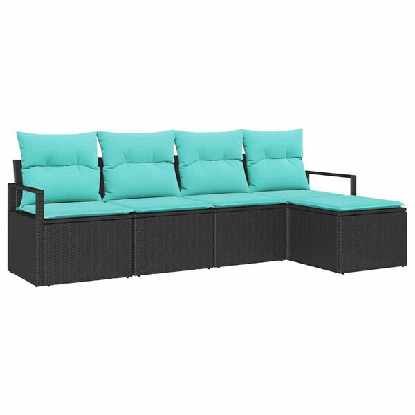 vidaXL Garden Sofa Set with Cushion 5 pcs Black and Turquoise