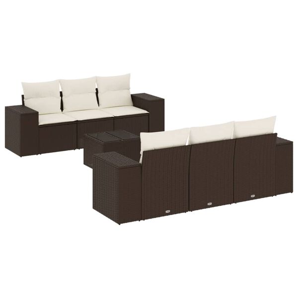 vidaXL 7 Piece Garden Sofa Set with Cushions Brown Poly Rattan