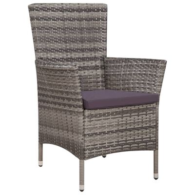 vidaXL Outdoor Chair and Stool with Cushions Poly Rattan Grey