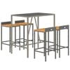 vidaXL 5 Piece Garden Bar Set Grey Poly Rattan& Solid Wood Acacia