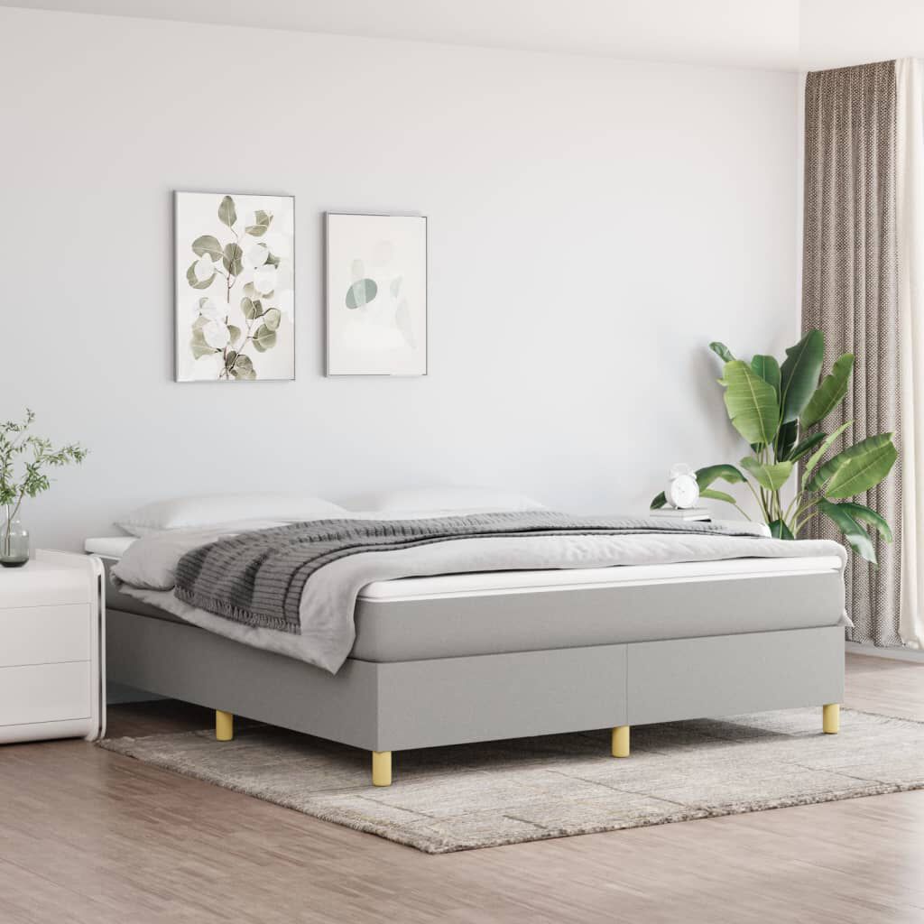 vidaXL Box Spring Bed with Mattress Light Grey 193x203 cm King Fabric