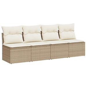 vidaXL Garden Sofa with Cushions 4-Seater Beige Poly Rattan