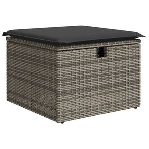 vidaXL Garden Stool with Cushion Grey 55x55x37 cm Poly Rattan