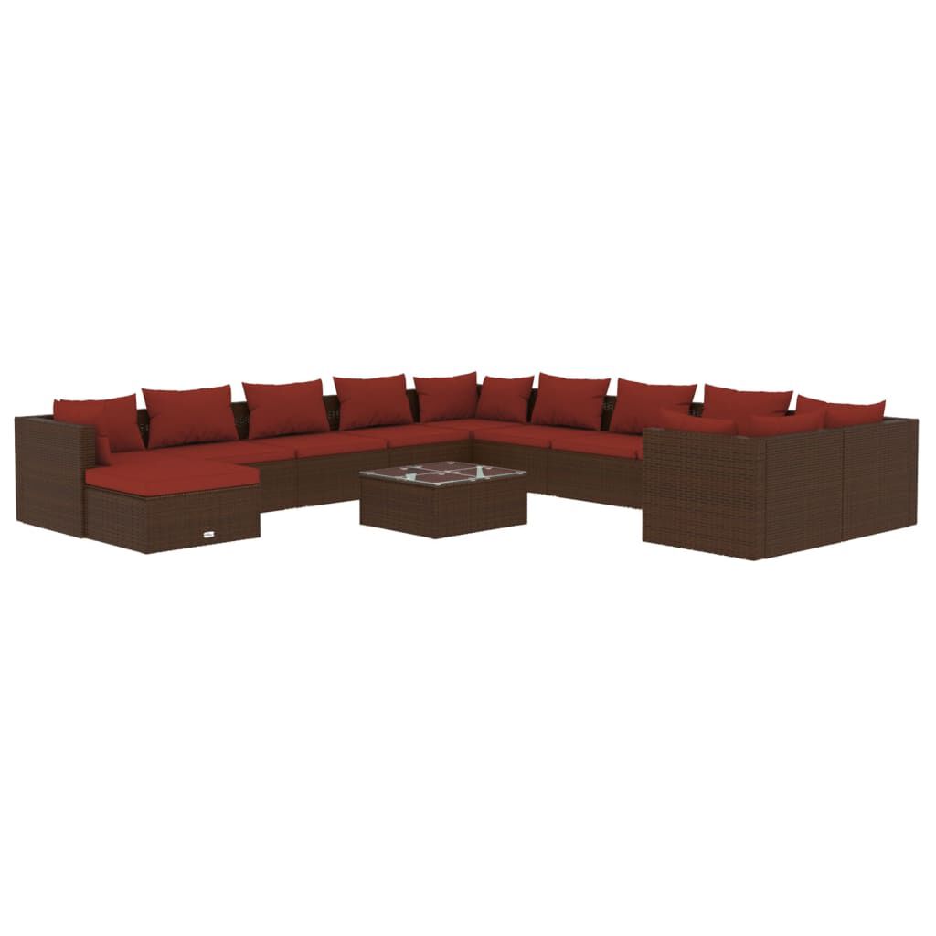 vidaXL 12 Piece Garden Lounge Set with Cushions Poly Rattan Brown
