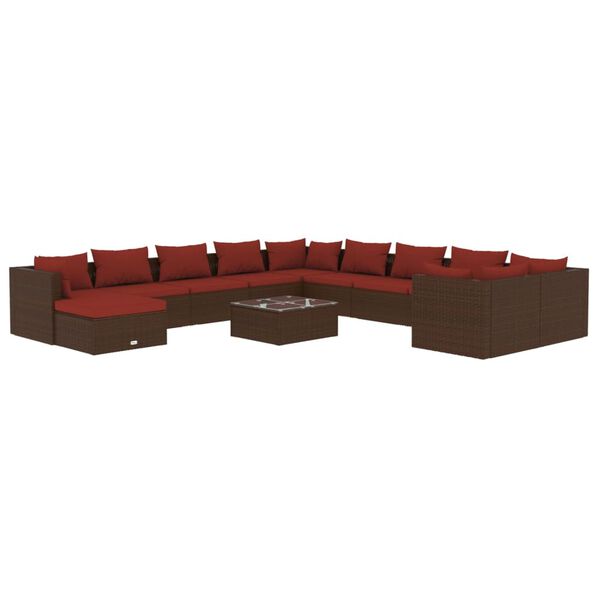 vidaXL 12 Piece Garden Lounge Set with Cushions Poly Rattan Brown
