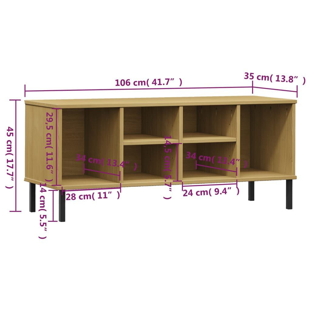 vidaXL Shoe Rack with Metal Legs Brown 106x35x45 cm Solid Wood OSLO