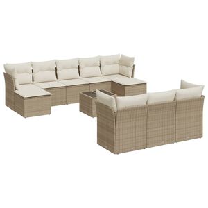 vidaXL 11 Piece Garden Sofa Set with Cushions Beige Poly Rattan