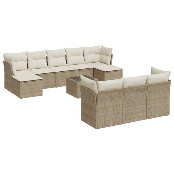 vidaXL 11 Piece Garden Sofa Set with Cushions Beige Poly Rattan