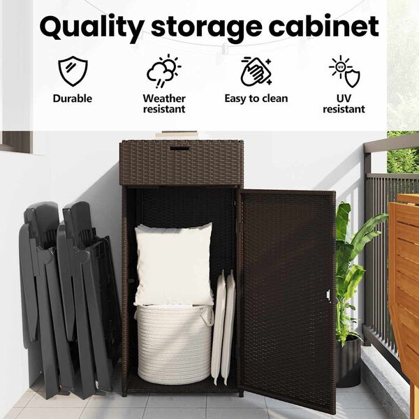 vidaXL Garden Storage Cabinet Brown 55x55x111 cm Poly Rattan