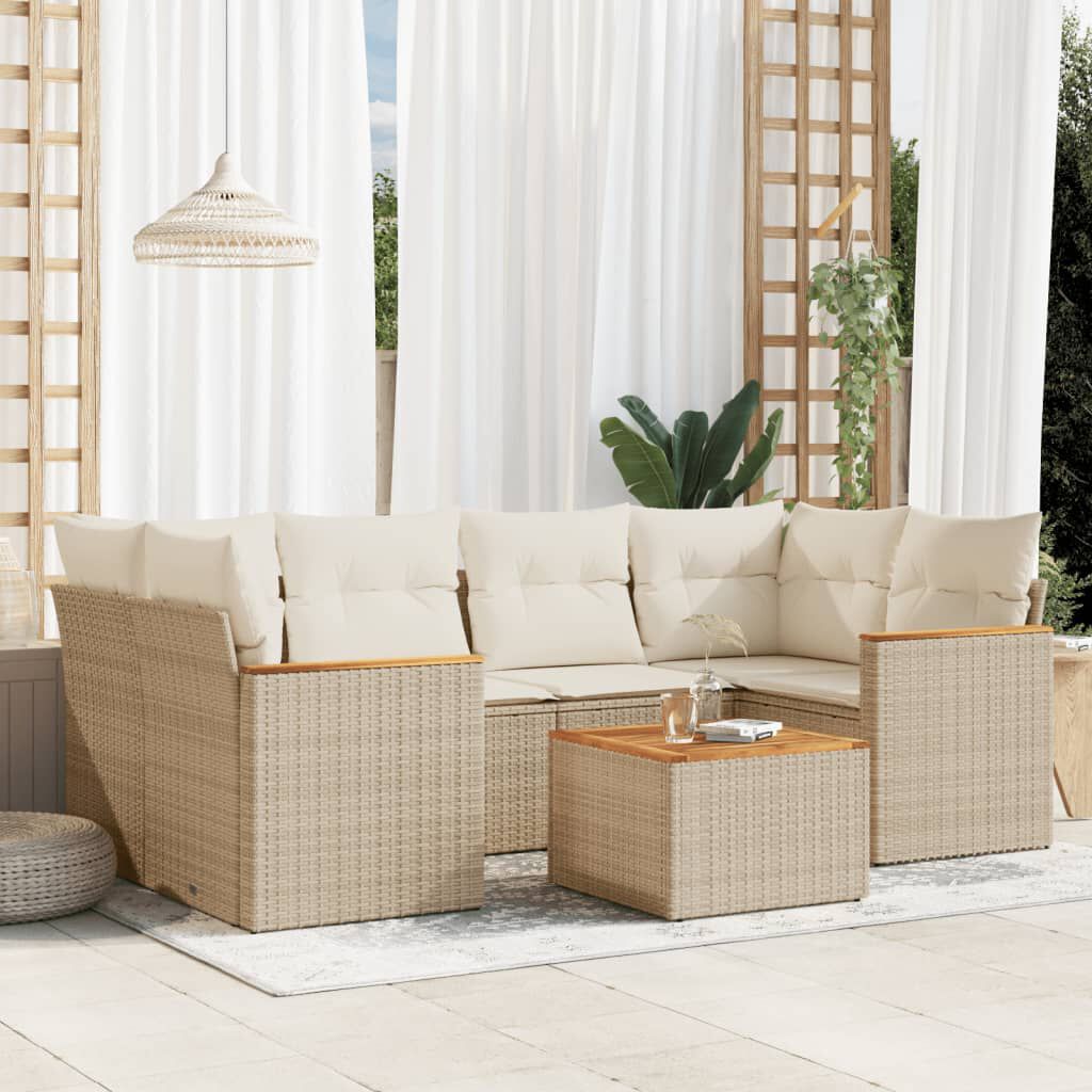 vidaXL 7 Piece Garden Sofa Set with Cushions Beige Poly Rattan