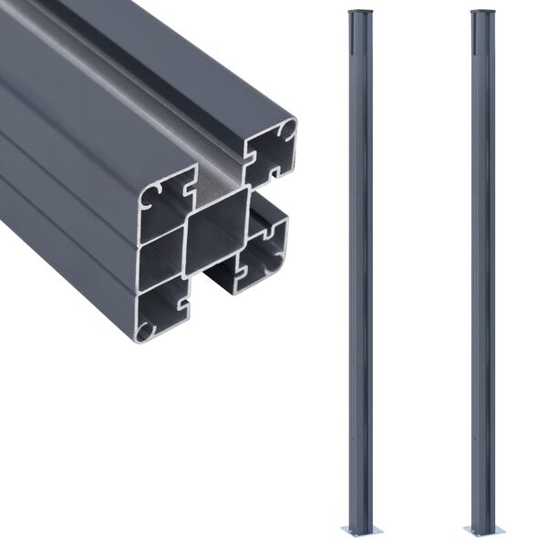 vidaXL Fence Posts 2 pcs Dark Grey 185 cm Aluminium