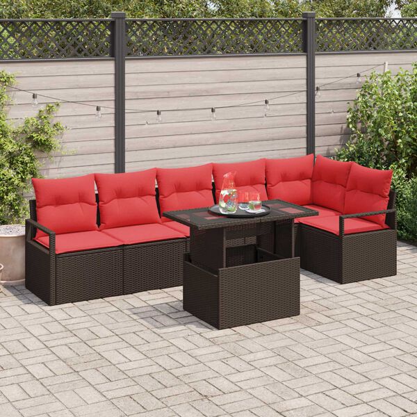 vidaXL 7 Piece Garden Sofa Set with Cushions Brown Poly Rattan