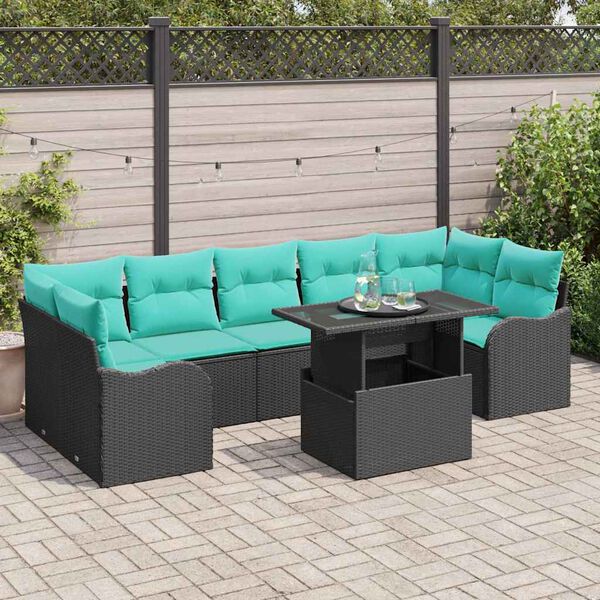 vidaXL Garden Sofa Set with Cushion 8 pcs Black Poly Rattan