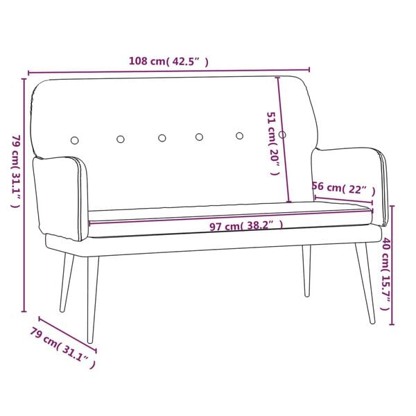 vidaXL Bench Black 108x79x79 cm Velvet