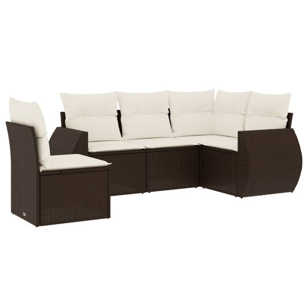 vidaXL 5 Piece Garden Sofa Set with Cushions Brown Poly Rattan