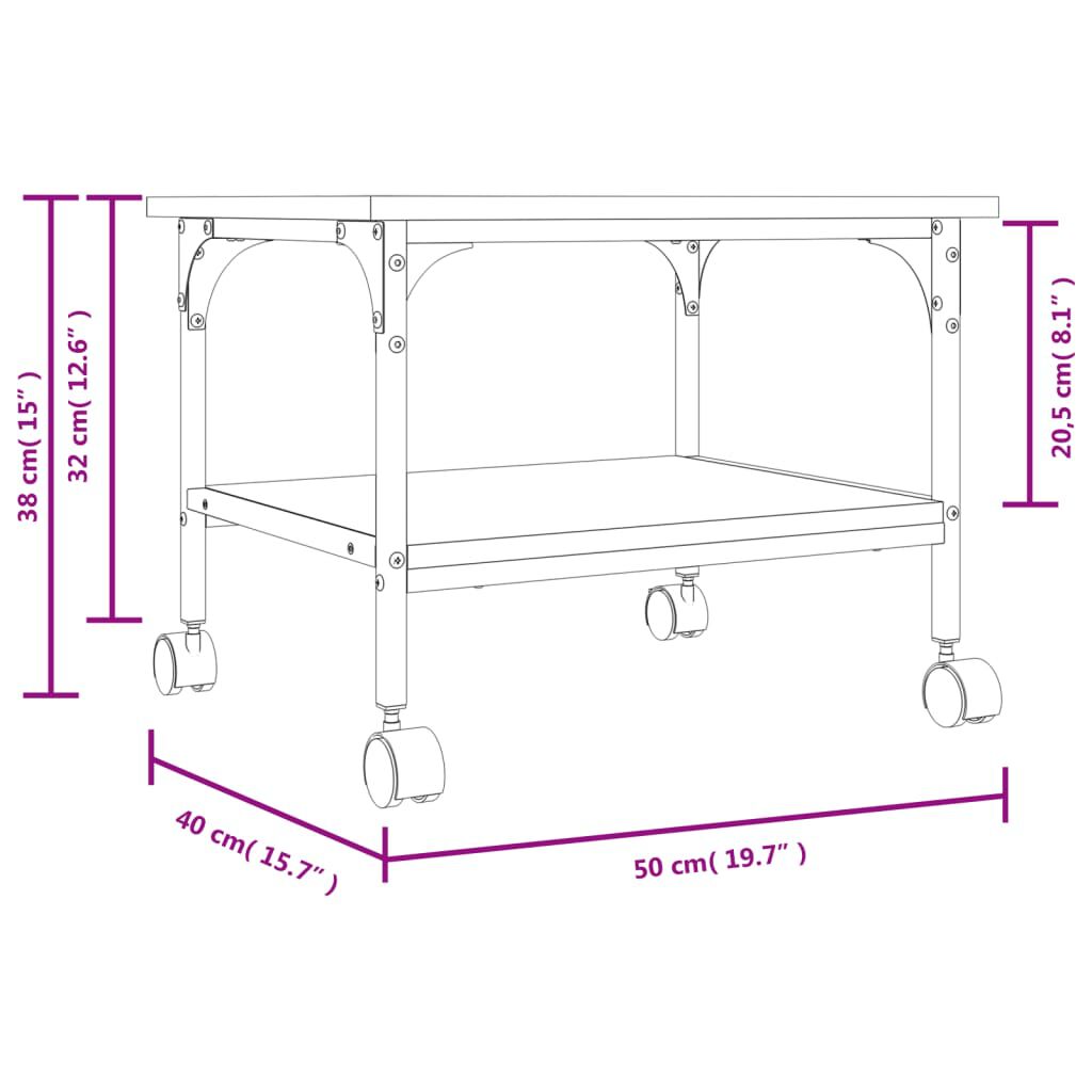 vidaXL Printer Stand 2-Tier Black 50x40x38 cm Engineered Wood