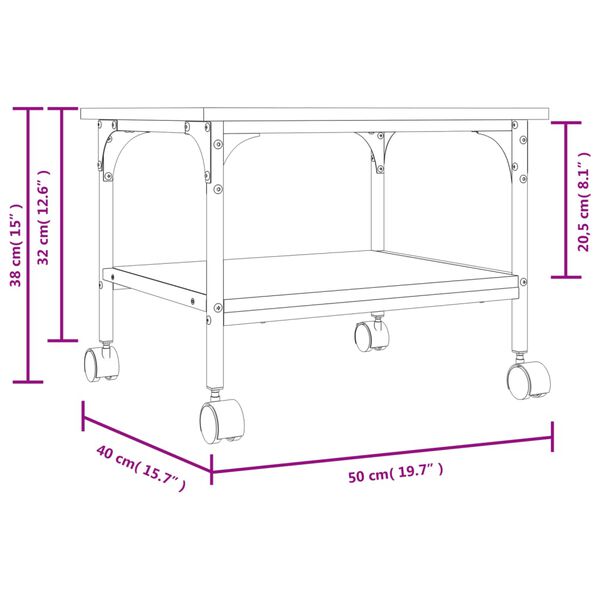 vidaXL Printer Stand 2-Tier Black 50x40x38 cm Engineered Wood