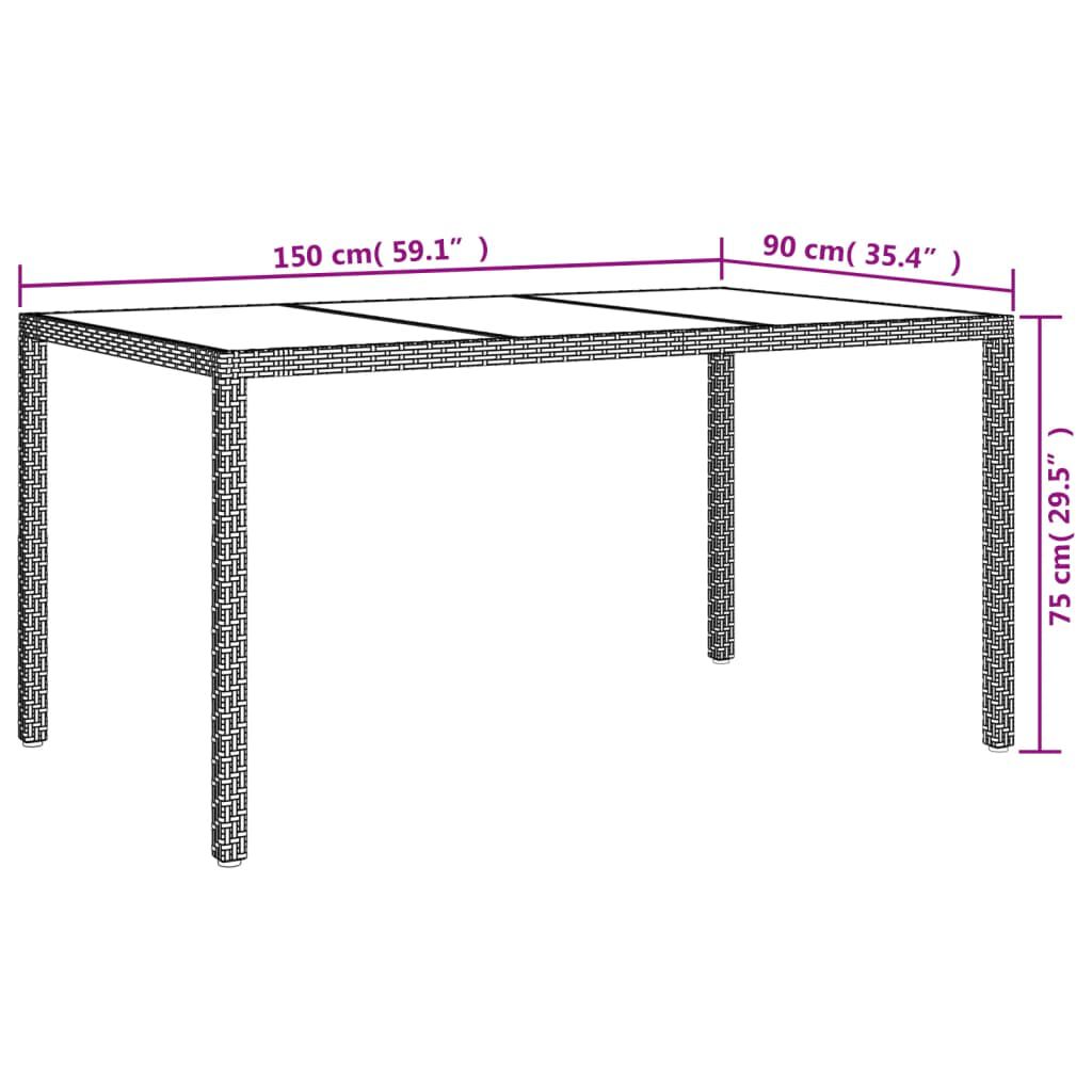 vidaXL Garden Table 150x90x75 cm Tempered Glass and Poly Rattan Brown