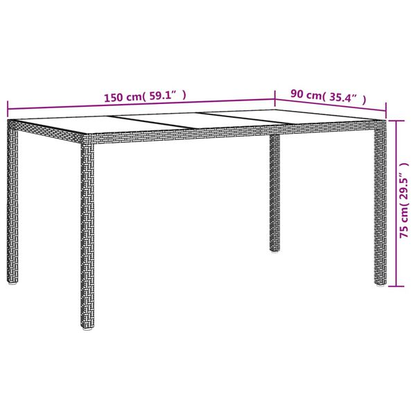 vidaXL Garden Table 150x90x75 cm Tempered Glass and Poly Rattan Brown