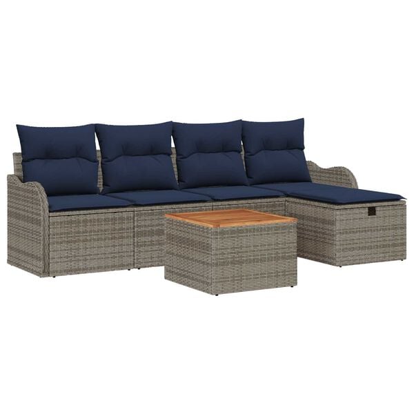 vidaXL 6 Piece Garden Sofa Set with Cushions Grey Poly Rattan