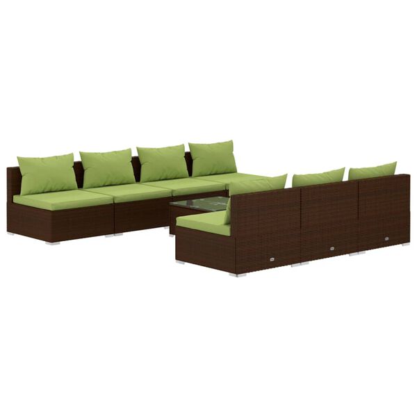 vidaXL 8 Piece Garden Lounge Set with Cushions Poly Rattan Brown