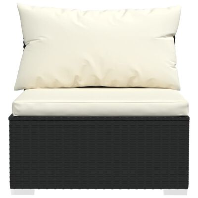 vidaXL Garden Middle Sofa with Cushions Black Poly Rattan