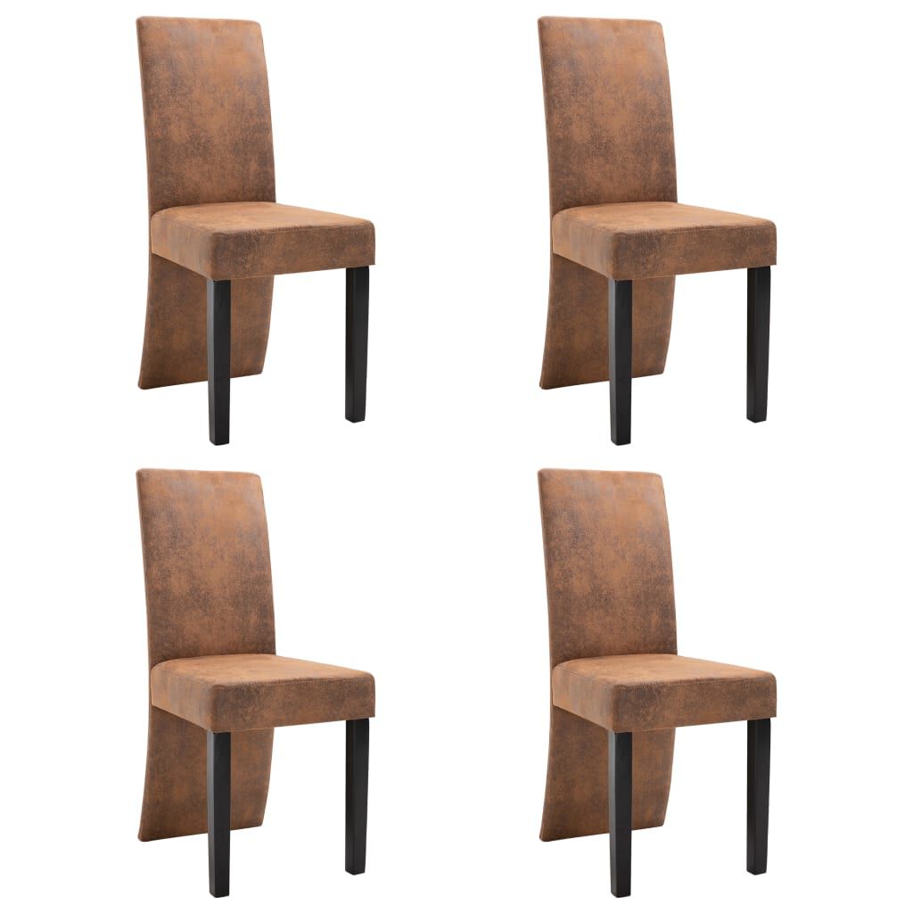 vidaXL Dining Chairs 4 pcs Brown Faux Suede Leather